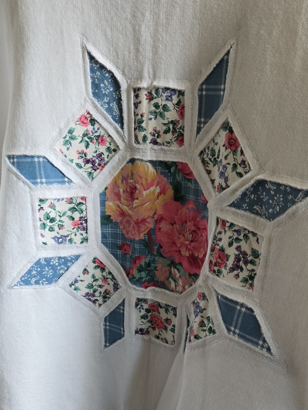 Vintage 90s Hanes Her Way White Cotton Blend Sweatshirt Quilt Pattern Size Large - Picture 2 of 10